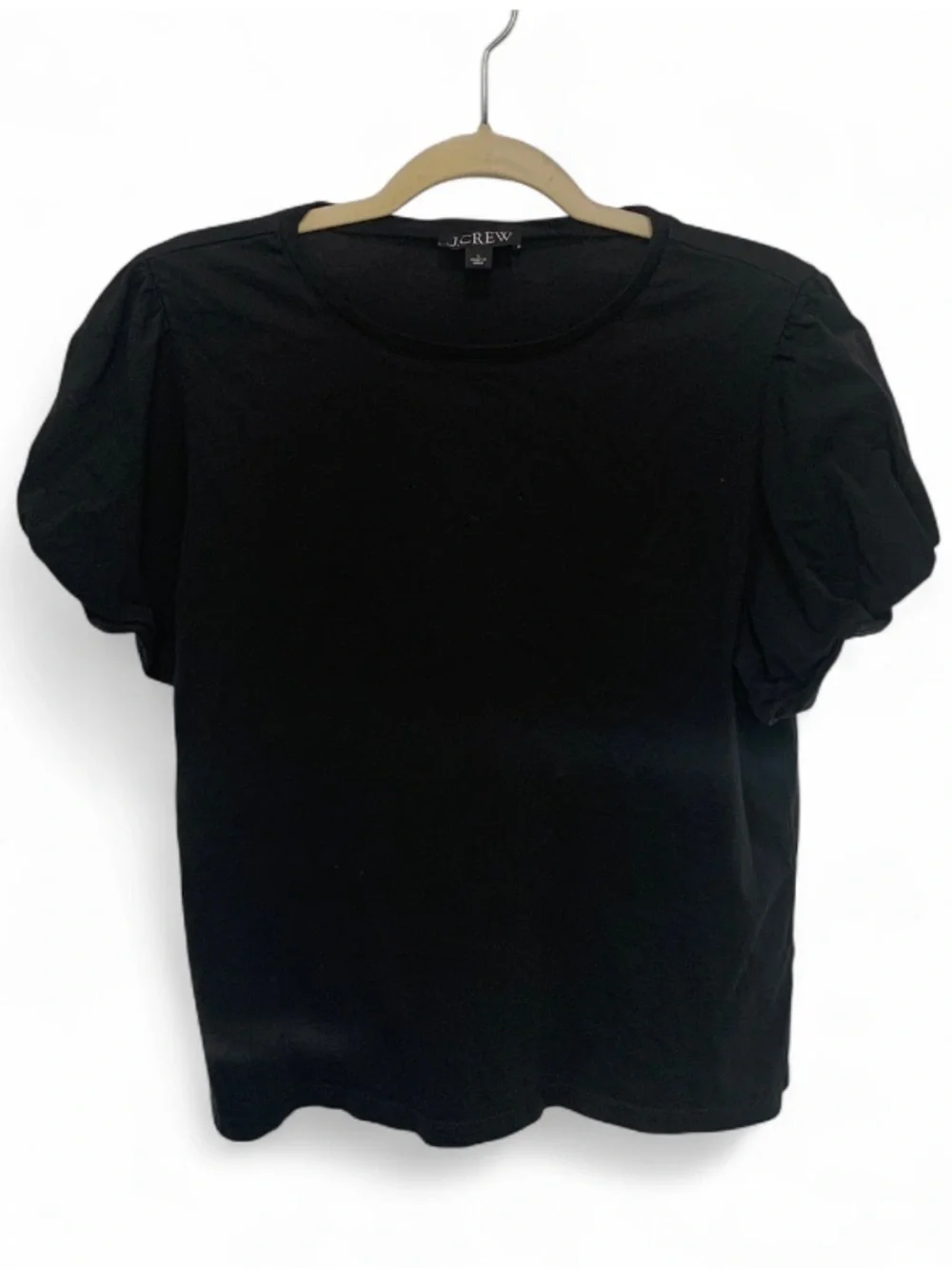J. Crew Black Puff Sleeve Jersey Cotton Tee Shirt